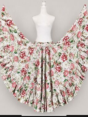 Cottage Garden Floral Full Circle Skirt Ruffle Tie Waist Romantic Prairie Sz 12